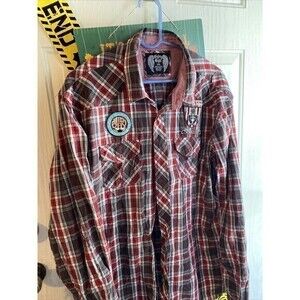 Eighty Eight Men’s Shirt Size XXL Plaid Red White Brown Manchester Football City
